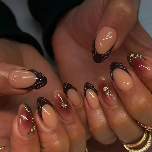 24pcs French Almond Press On Nails-10