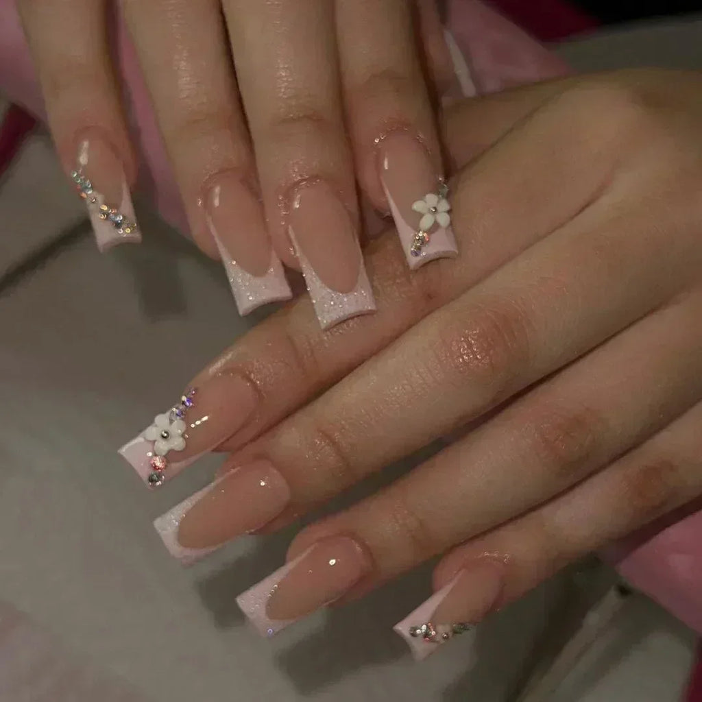 Butterfly Design Long Coffin Press-On Nails