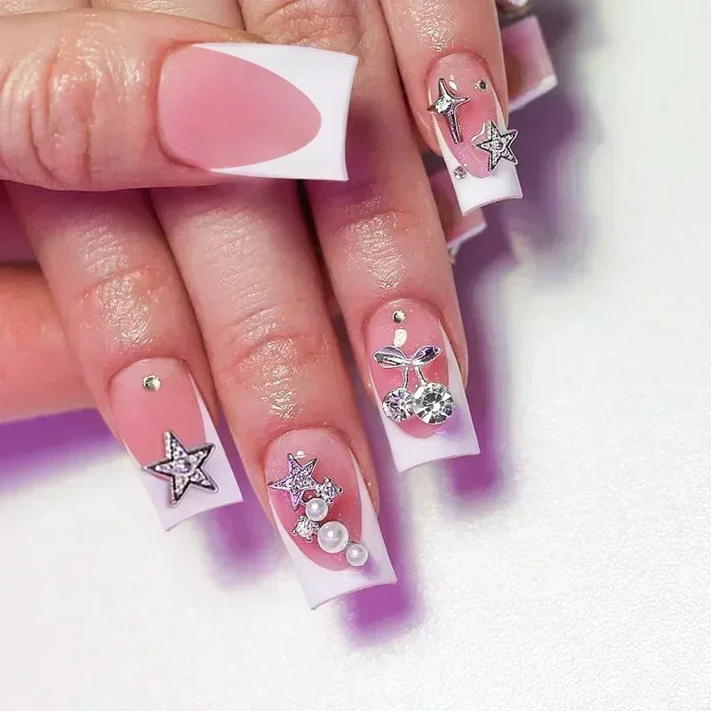 Butterfly Design Long Coffin Press-On Nails