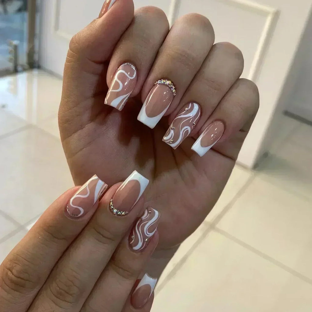 Butterfly Design Long Coffin Press-On Nails