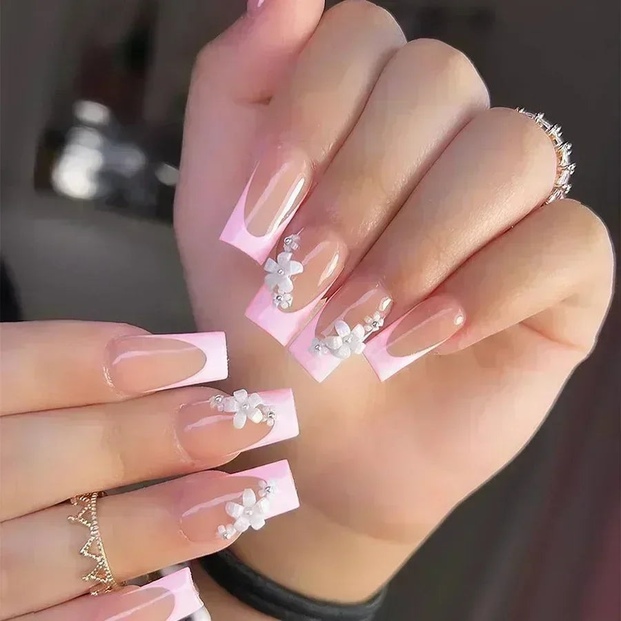 Butterfly Design Long Coffin Press-On Nails