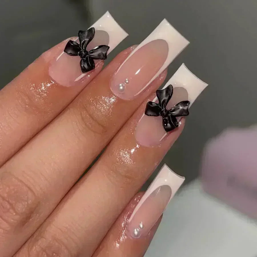 Butterfly Design Long Coffin Press-On Nails