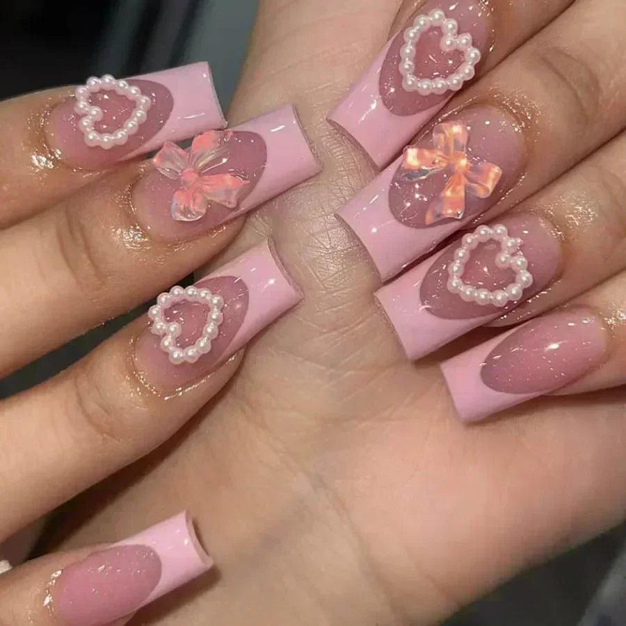 Butterfly Design Long Coffin Press-On Nails