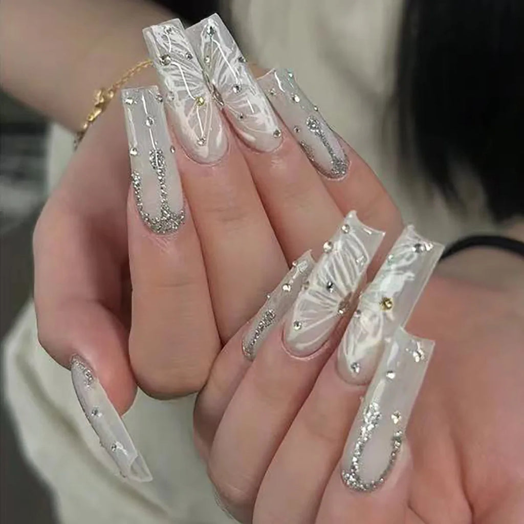 Glamorous Rhinestone-Studded Press-On Nails-2
