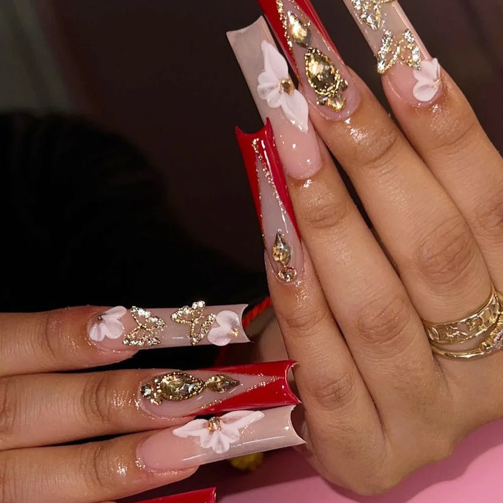 Glamorous Rhinestone-Studded Press-On Nails-3