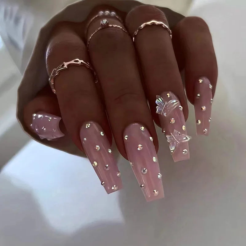 Glamorous Rhinestone-Studded Press-On Nails-25
