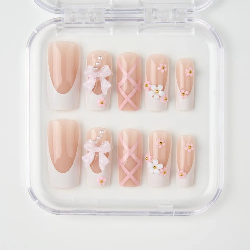 Pink Bow Press on Nails-3