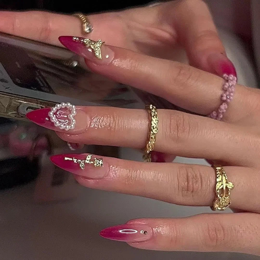 Pink Bow Press on Nails-9