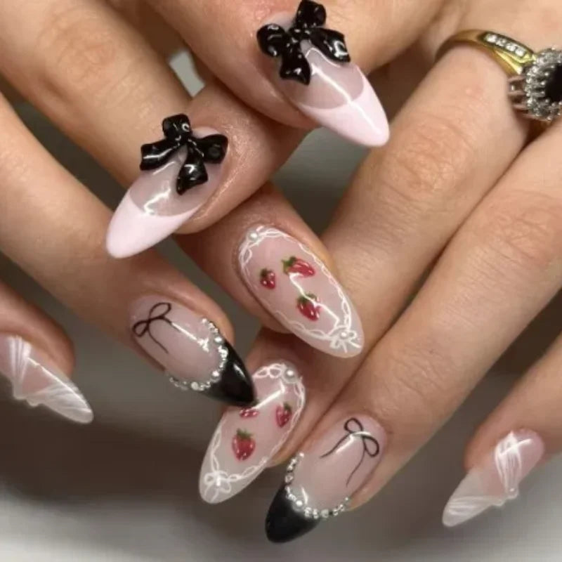 Pink Bow Press on Nails-13