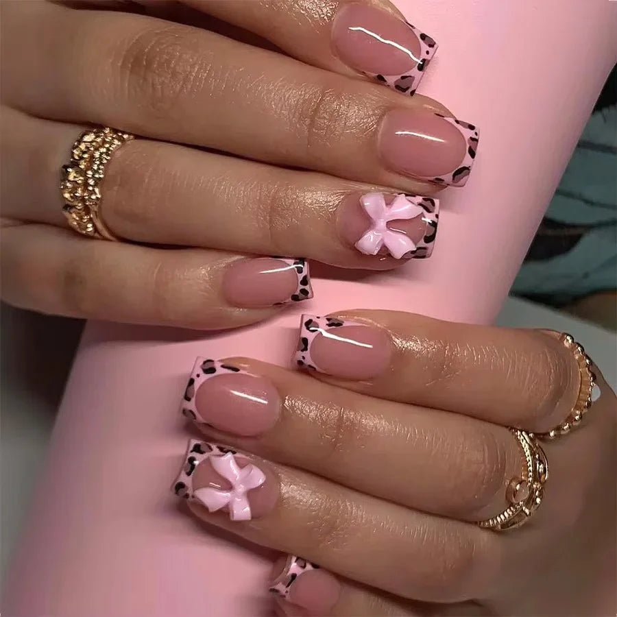 Pink Bow Press on Nails-17