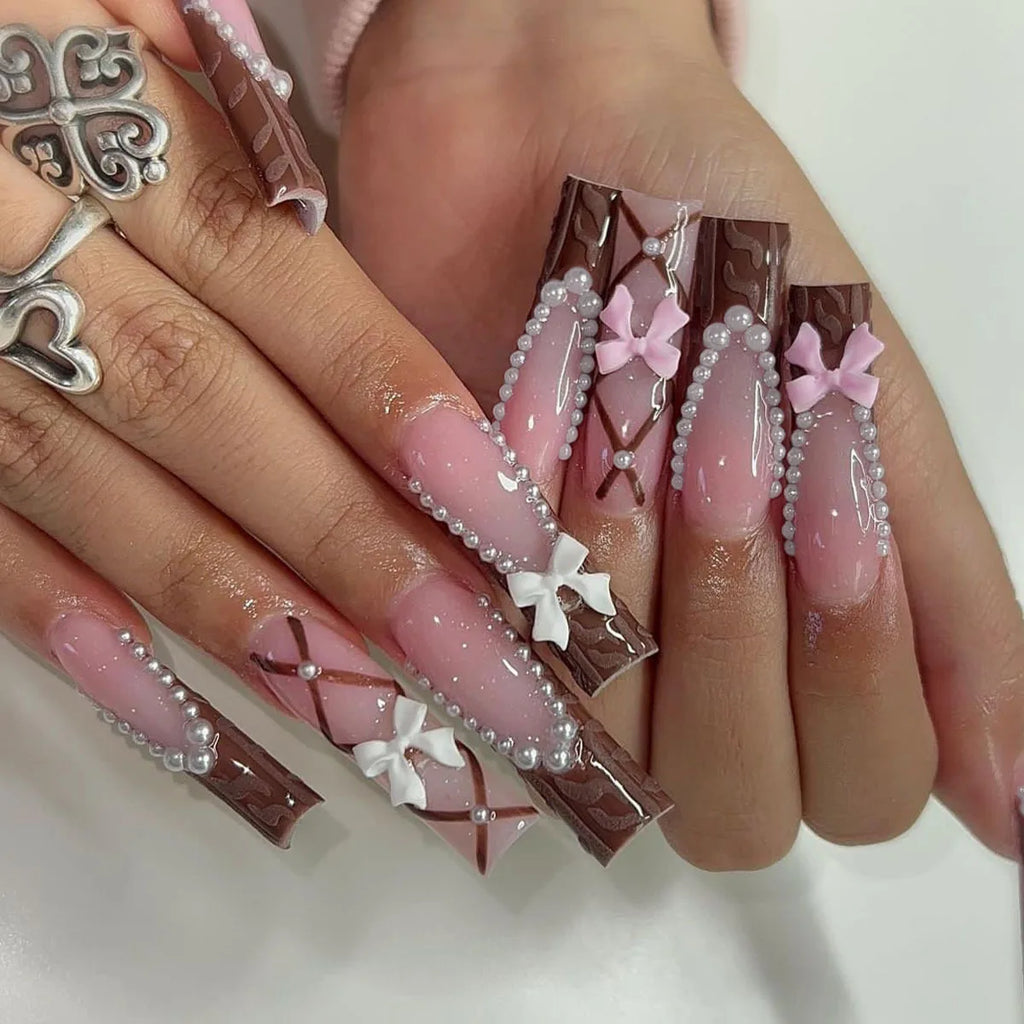 Pink Bow Press on Nails-18