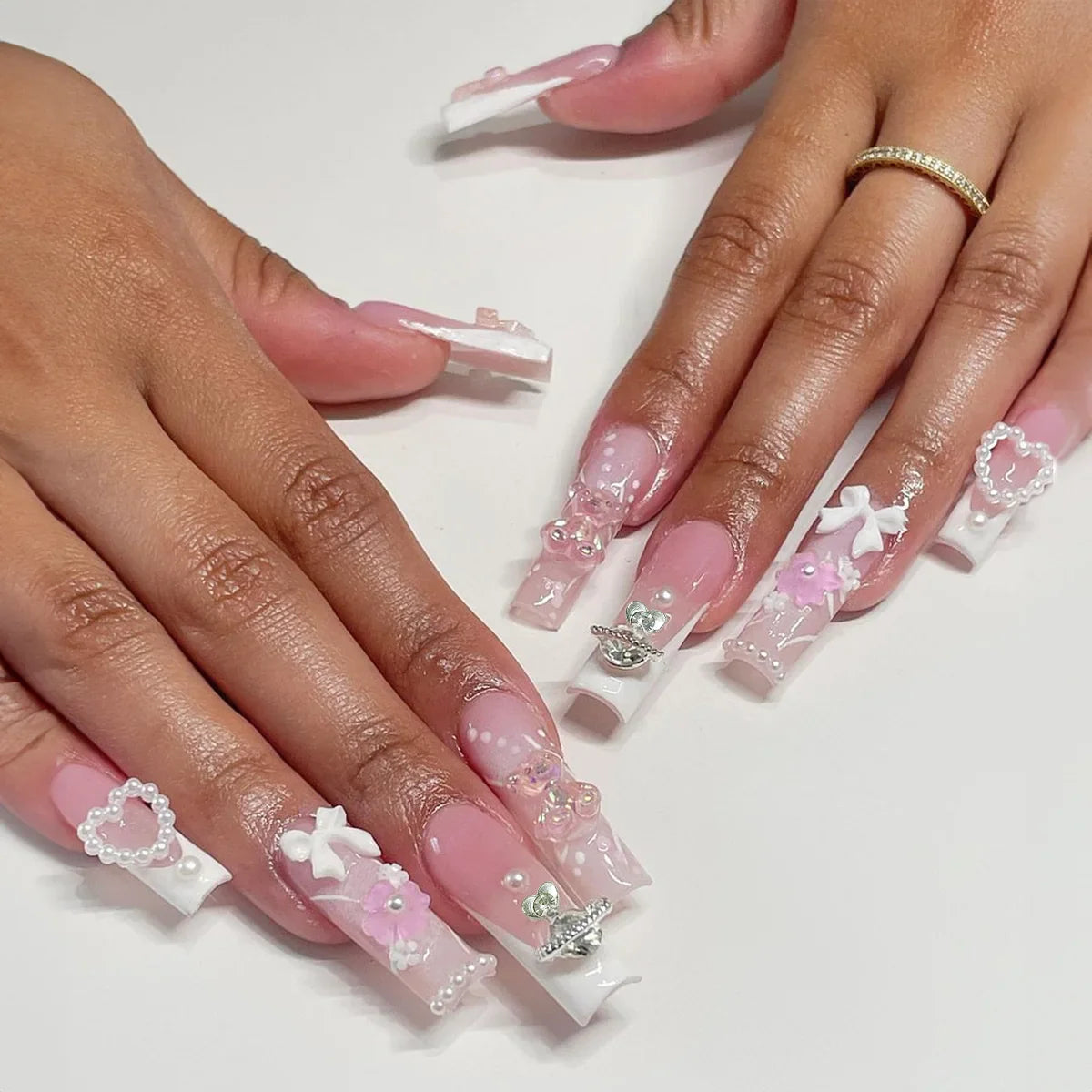 Pink Bow Press on Nails-21