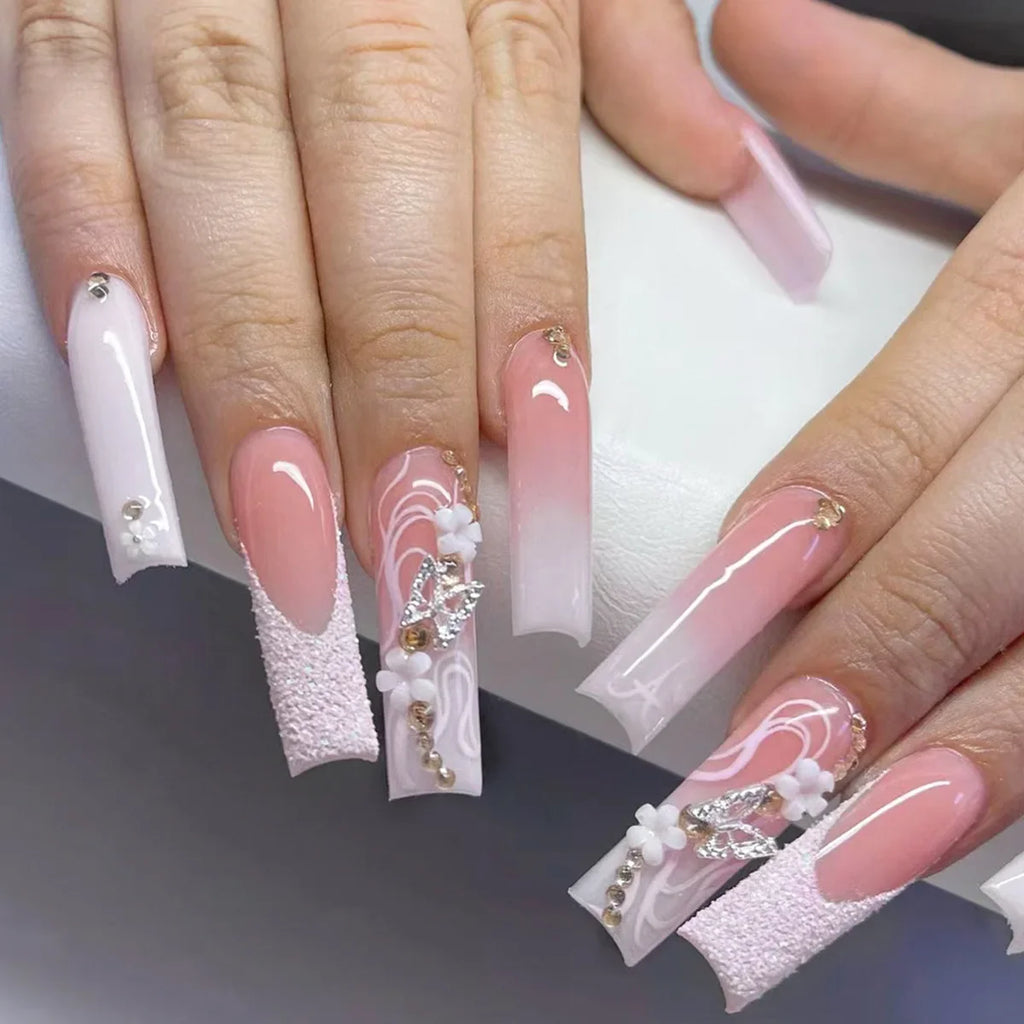 Pink Bow Press on Nails-23