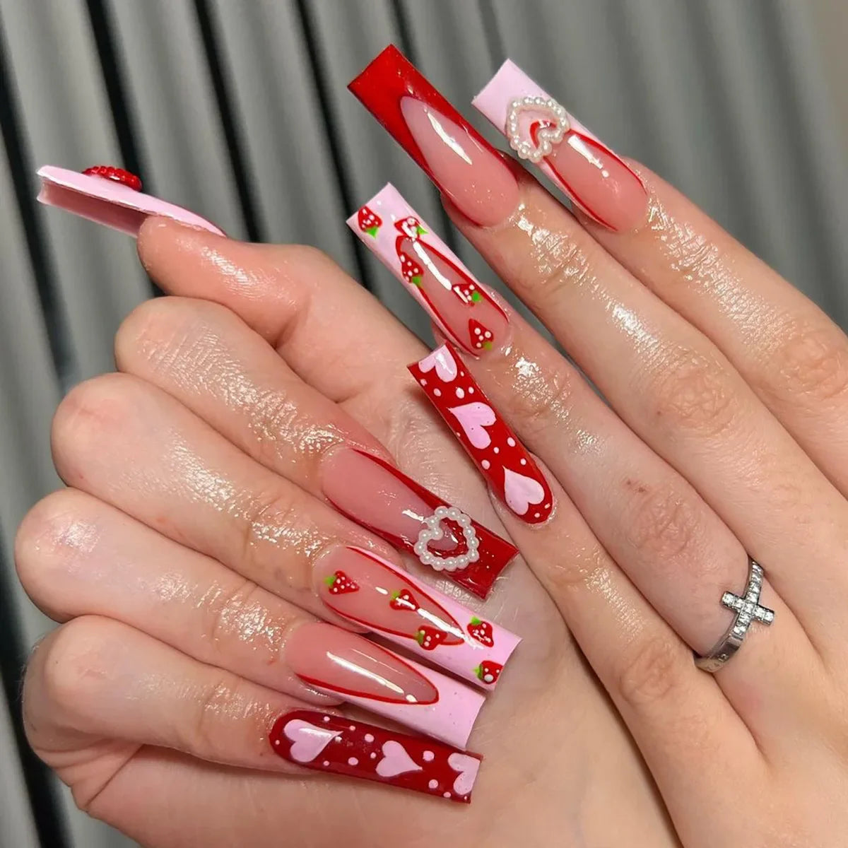 Pink Bow Press on Nails-28