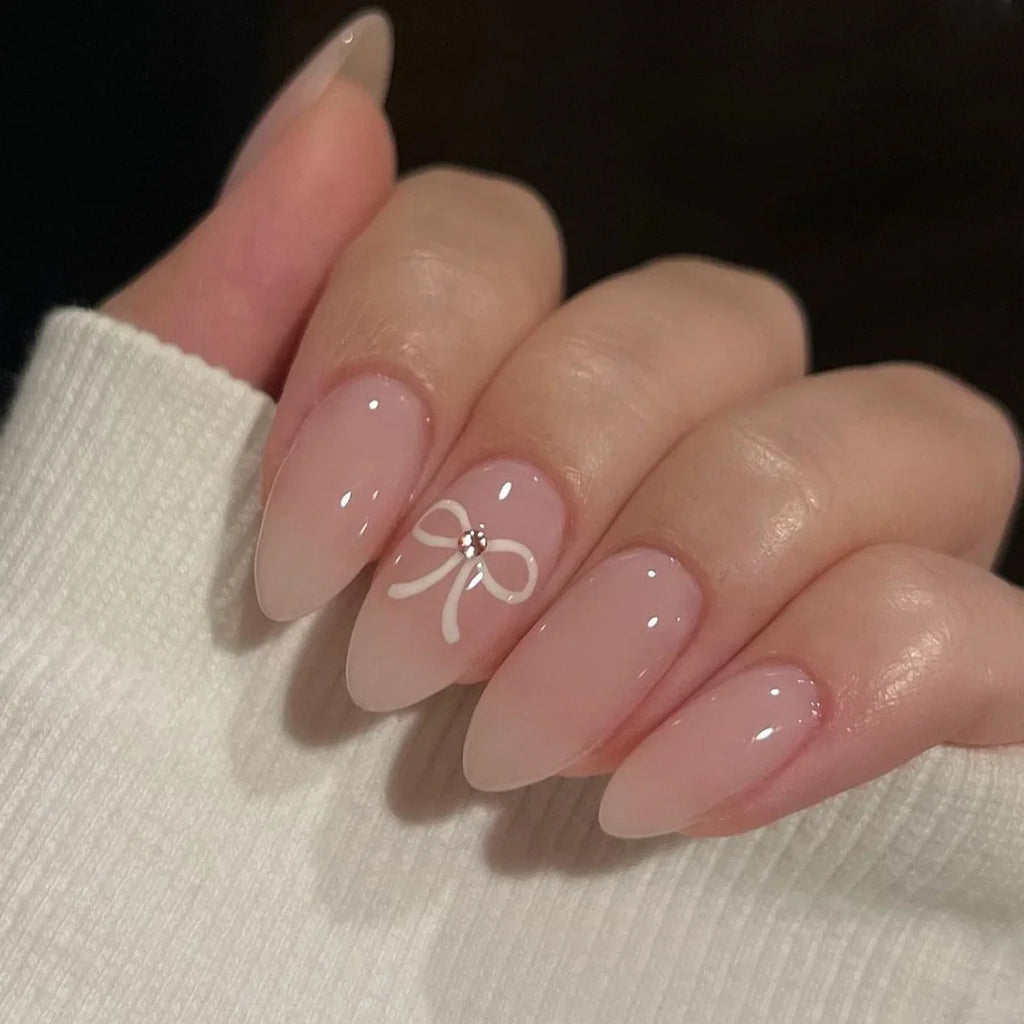 Pink Bow Press on Nails-38
