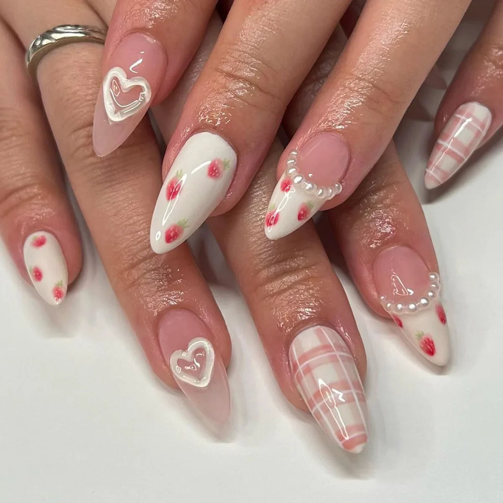 Pink Bow Press on Nails-33