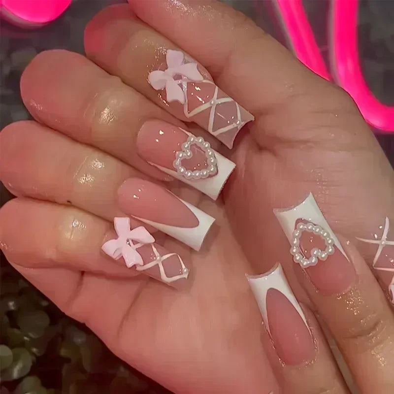 Butterfly Design Long Coffin Press-On Nails