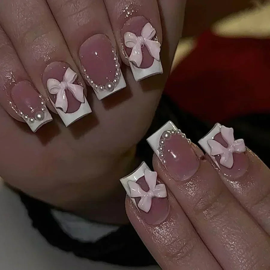 Butterfly Design Long Coffin Press-On Nails