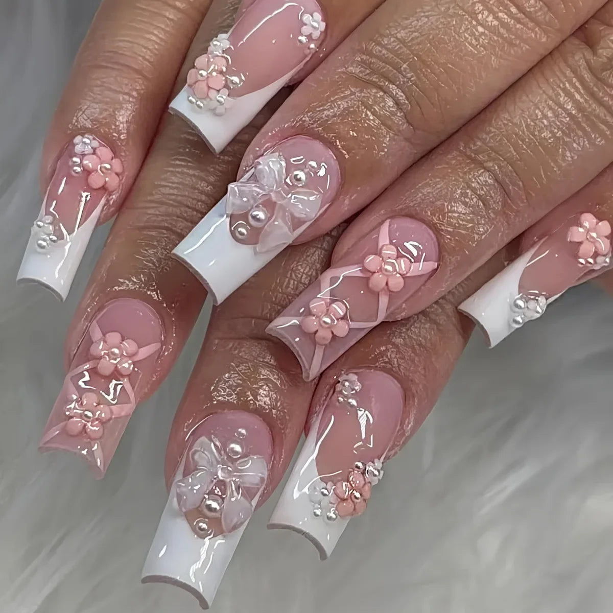 Pink Bow Press on Nails-42