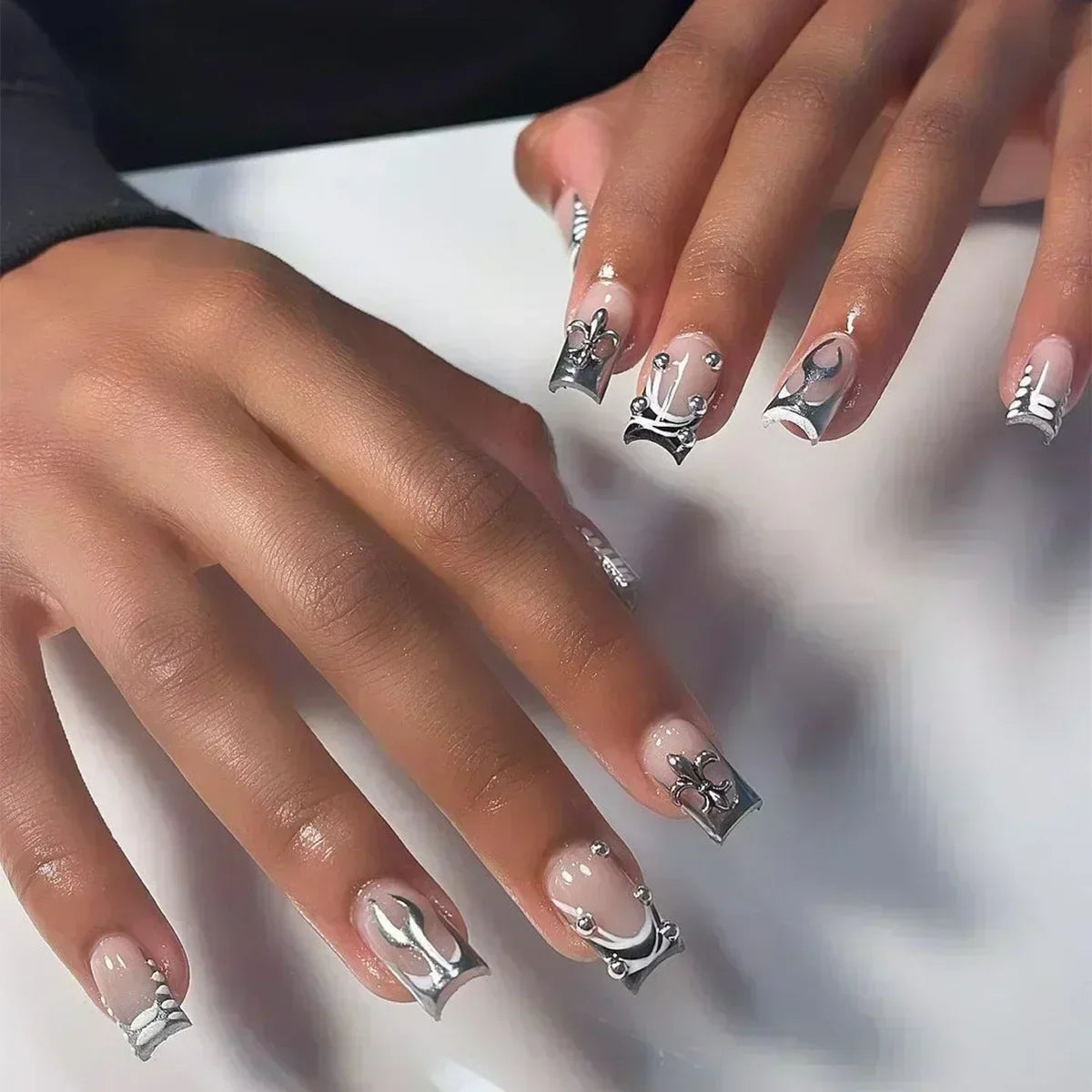 Butterfly Design Long Coffin Press-On Nails